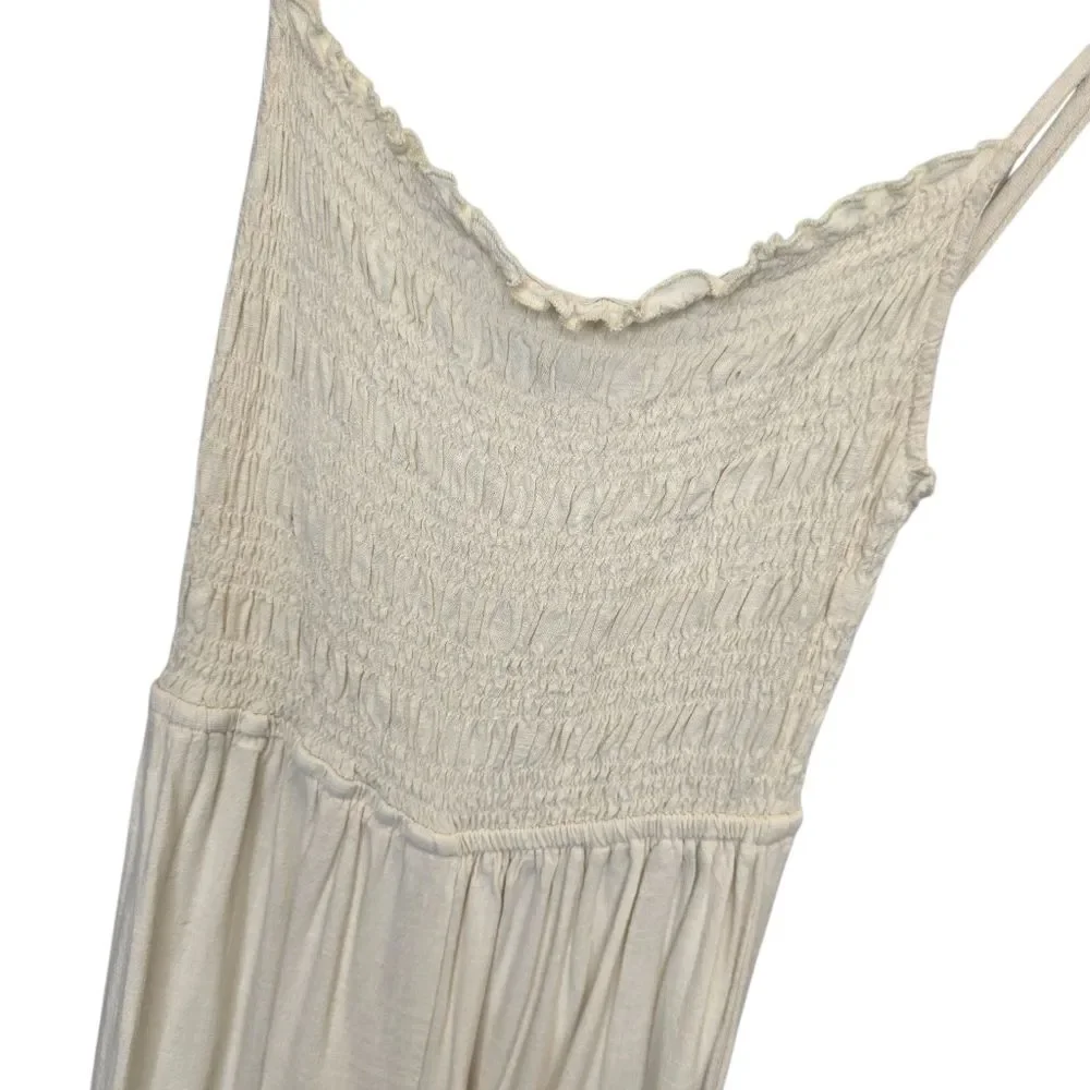 H&M Women's S Ivory Linen Blend Summer Smocked Romper Jumpsuit